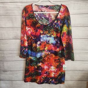 Milano L Abstract Art Short Dress Boho Vibrant Colorful Statement NWT